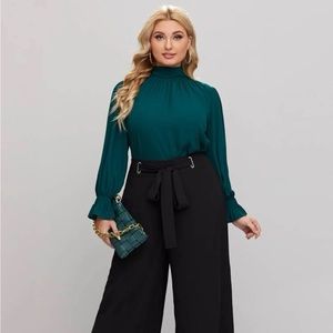 SHEIN: Plus Flounce Sleeve Tie Back Top, Dark Green, Size 4XL